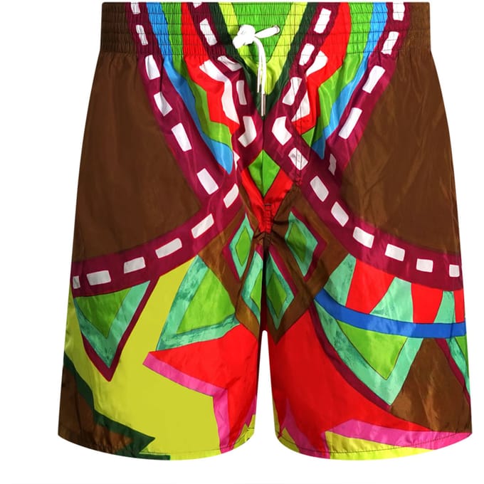 Dsquared2 Colourful Abstract Design Brown Swim Shorts