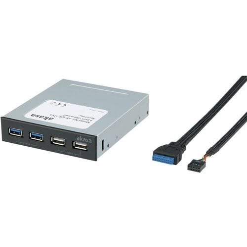 Akasa Akasa InterConnect S - Anschlüsse am vorderen Bedienfeld des Speicherschachts (A AK-ICR-12V3 USB-hub 4 poorten USB-A USB 3.0 5 GBit/s Zwart
