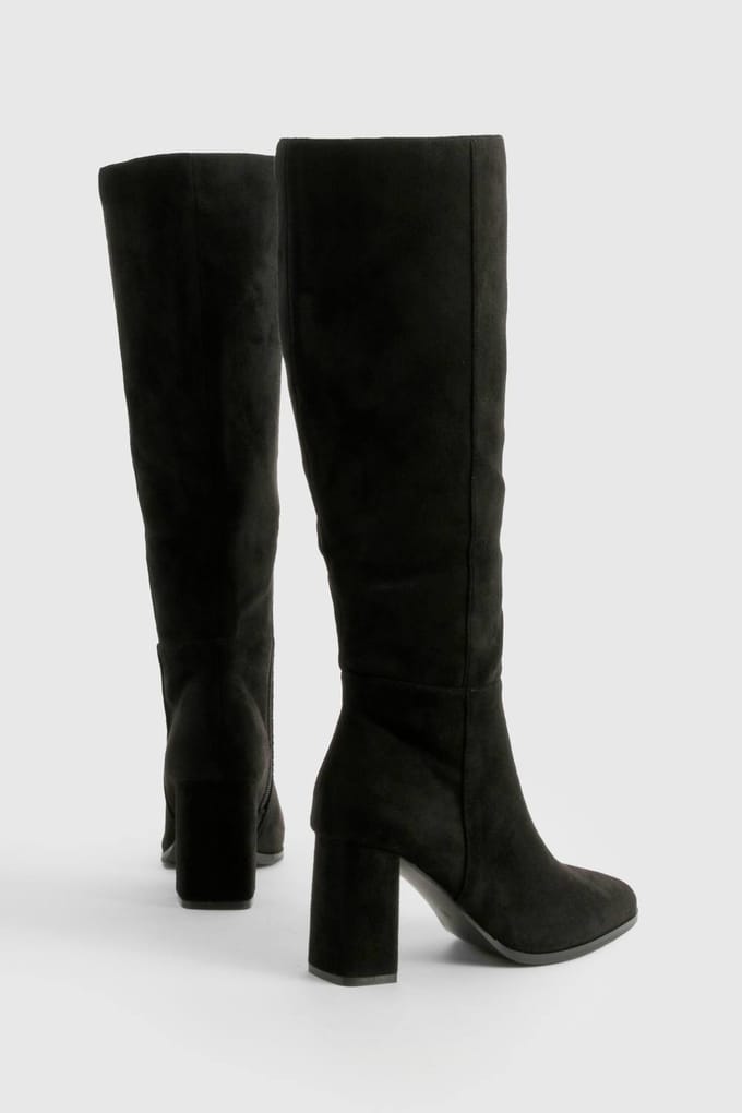 boohoo Dames Block Heel Kniehoge Laarzen | Black | Maat: 7