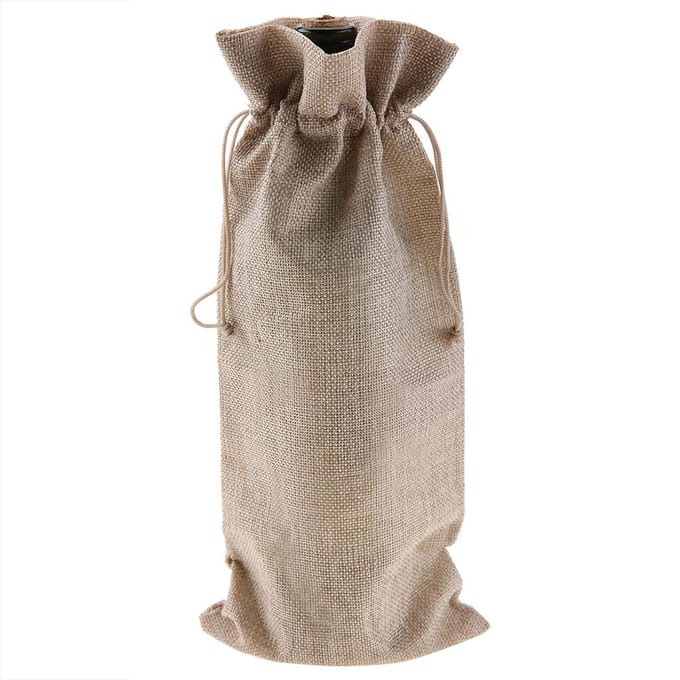 12 stuks Eenvoudige Linnen Stoffen Wijnzak met Trekkoord Champagne Decoratieve Hoes (Wit) beige