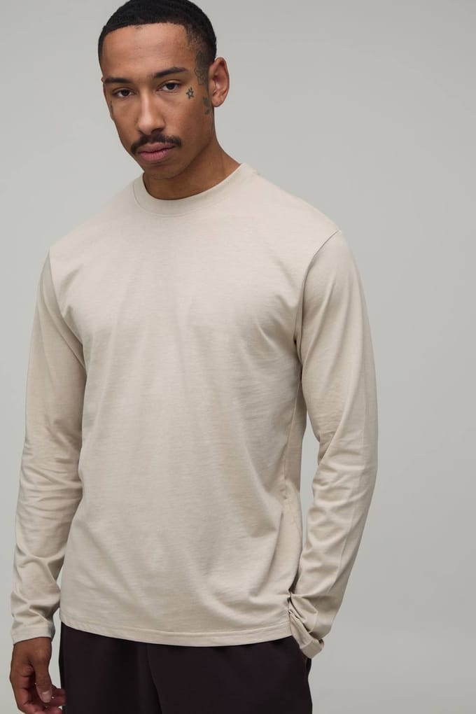 Essentieel Regular Fit Shirt Met Lange Mouwen | Stone | Size Small