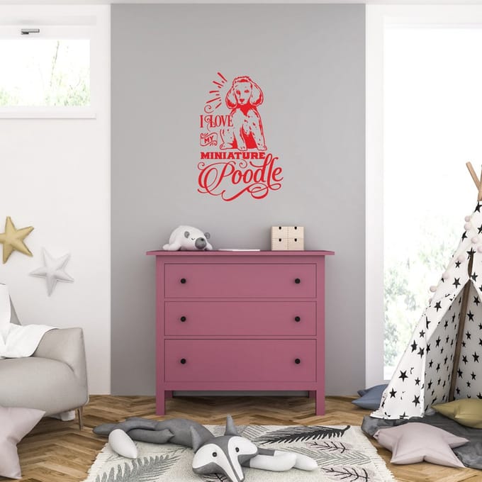 Muursticker - I Love My Miniature Poddle - 46,4 x 68 - Rood