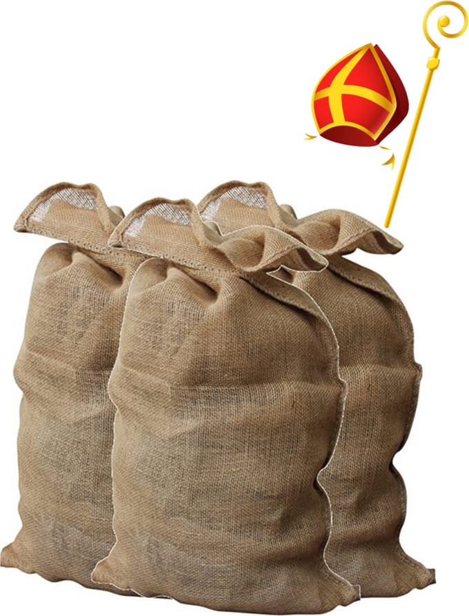 Jute zak, Set 3 stuks, Stevig - Sinterklaas