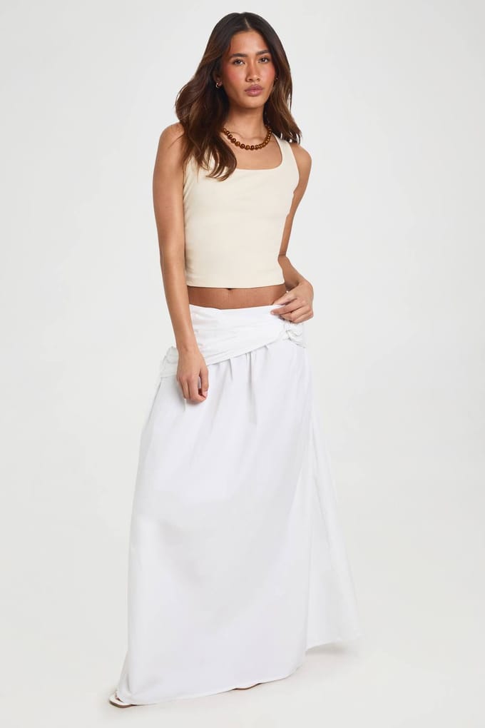 boohoo Dames Poplin Wikkel Maxi Rok | White | Maat: 8