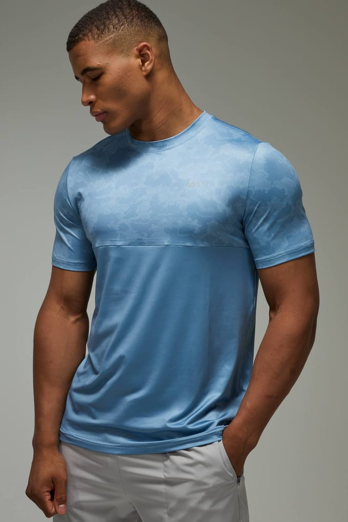 Heren Actief Regular Fit Camo Colour Block T-shirt | Steel | Size Medium