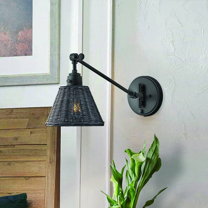 Hinkley LED Wandlamp Arti | 1X E27 Max 60W | Black, Black Rattan Shade