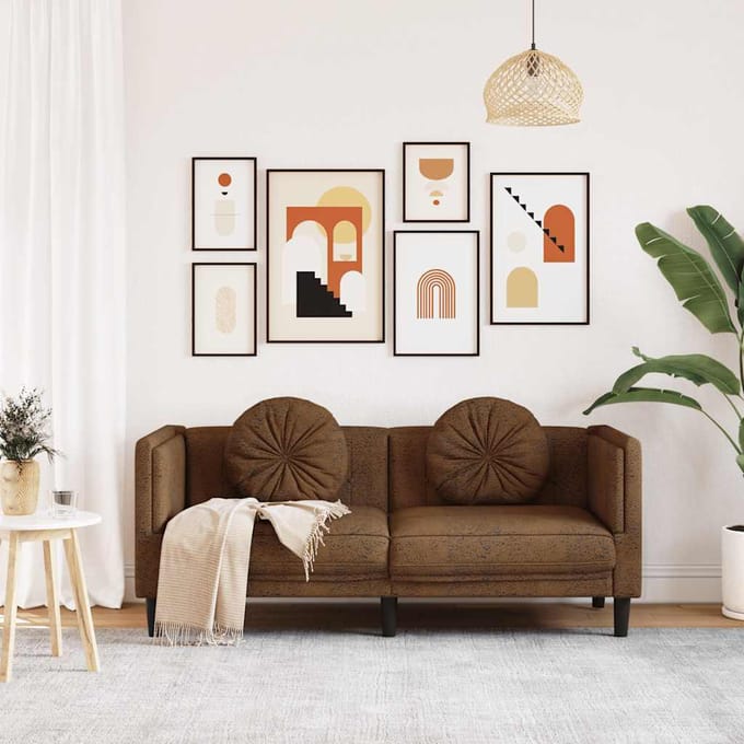 vidaXL - Bank - met - kussens - 2-zits - kunstsuède - bruin