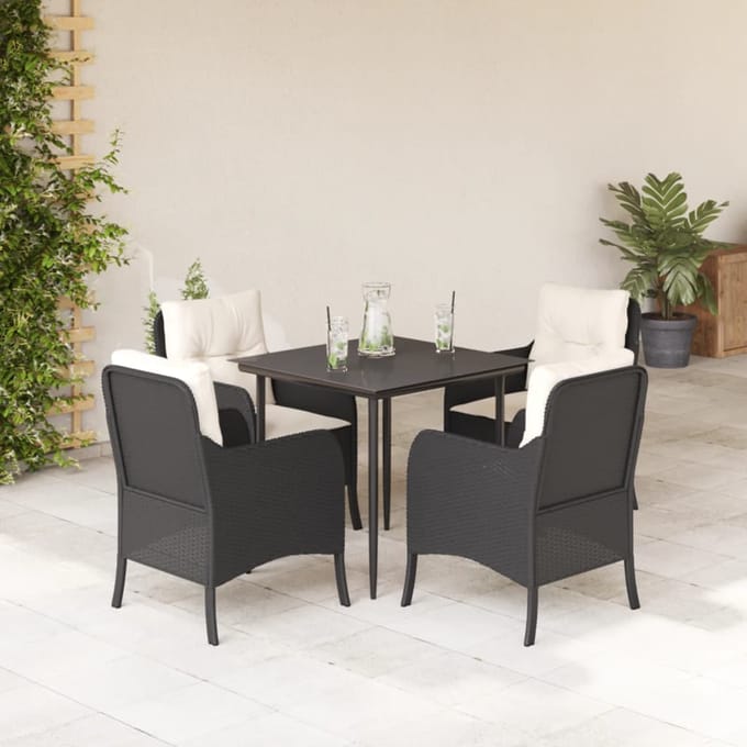 vidaXL - 5-delige - Tuinset - met - kussens - poly - rattan - zwart