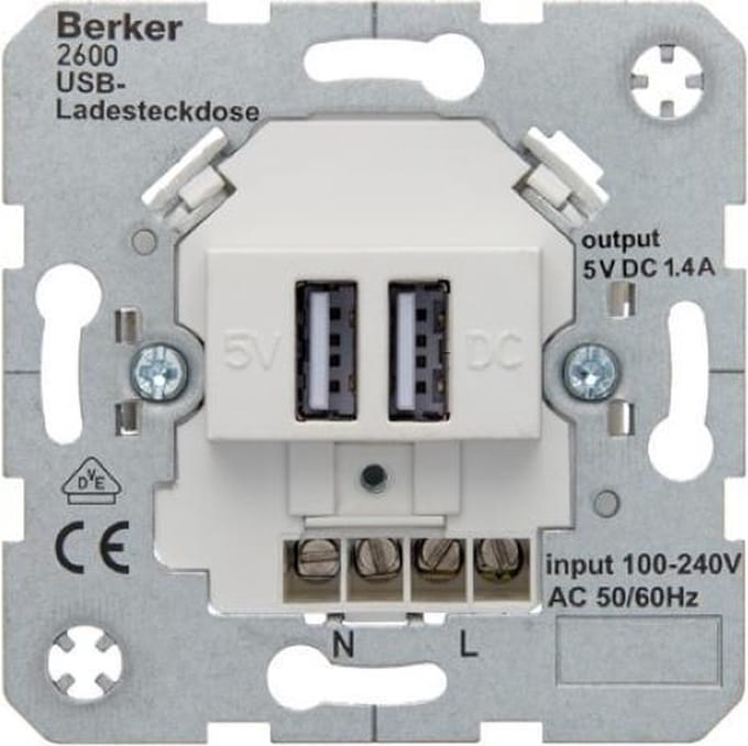 Berker USB stopcontact - 2 voudig - 1.4A - basiselement - 260009