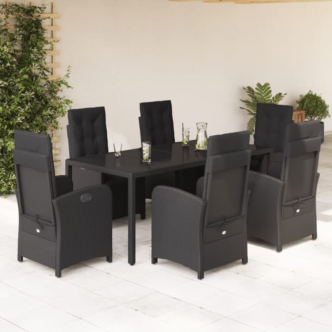 vidaXL - 7-delige - Tuinset - met - kussens - poly - rattan - zwart