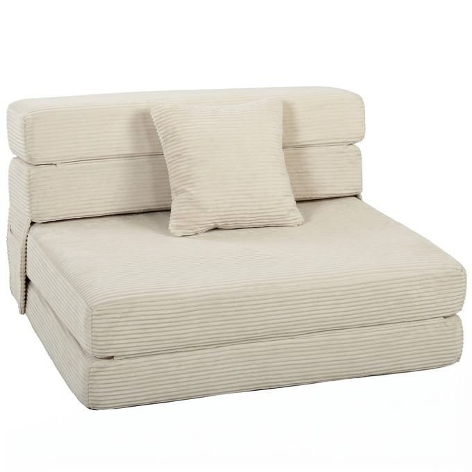 HOMCOM - Vloerstoel - Fluweel met ribbels (100% polyester) - 100 x 76 x 62 cm - Crème