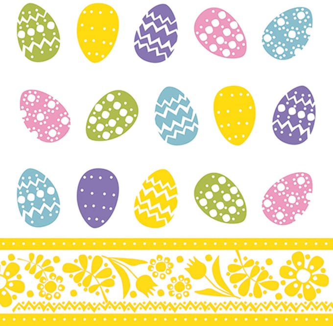 6x 100 Servetten 3-laags 1/4 vouw 33 cm x 33 cm Coloured Eggs