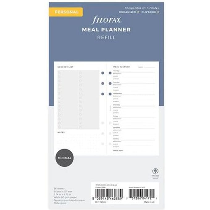 Filofax organiser navulling, formaat personal, maaltijdplanner