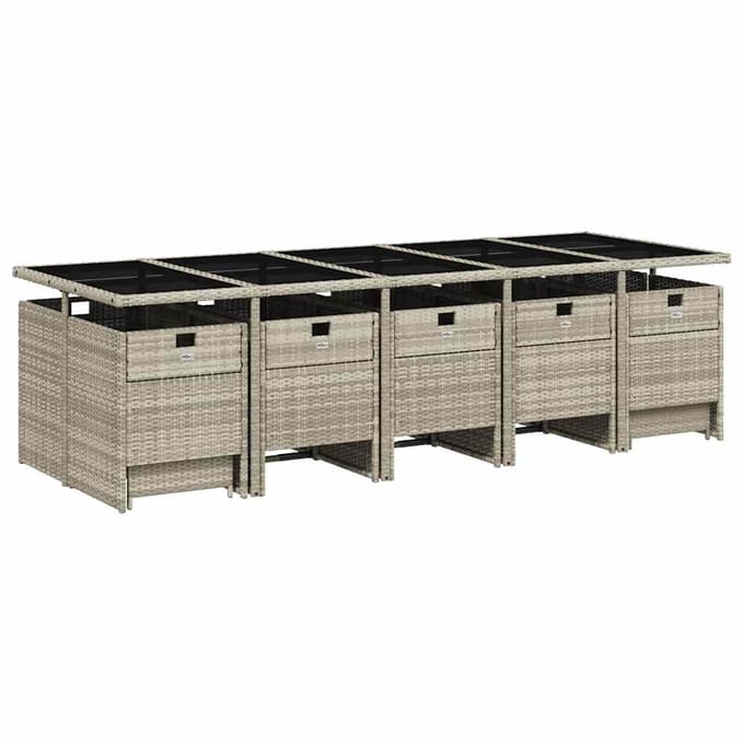 vidaXL - 15-delige - Tuinset - met - kussens - poly - rattan - lichtgrijs