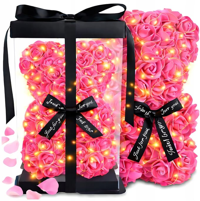 XXL Rozenbeer - LED Verlichting - Valentijnsdag - Dag van de Vrouw - 25 cm