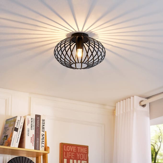 Lindby - plafondlamp - 1licht - IJzer - H: 19 cm - E27 - zwart