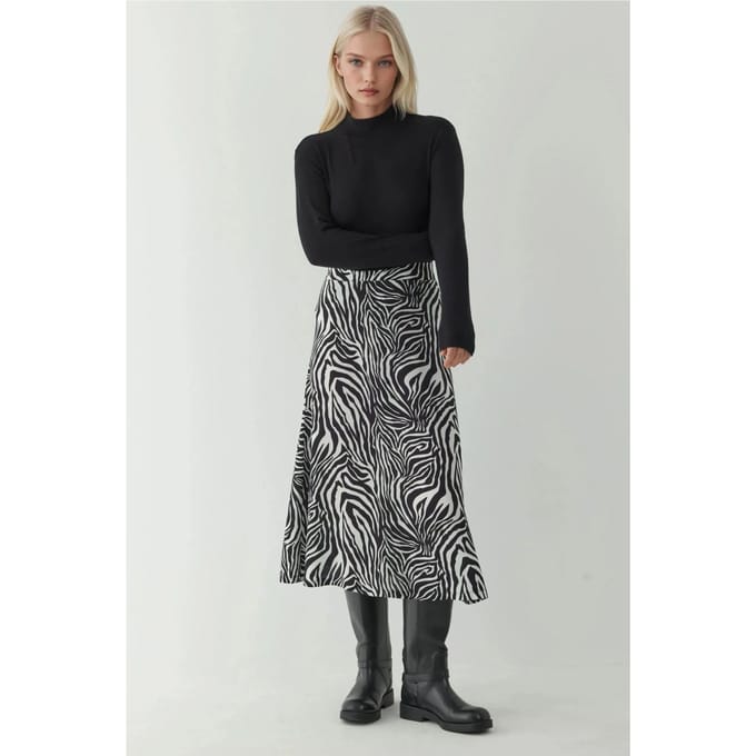 Hoge Taille Zebra Print Midi Rok