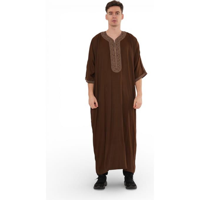 Heren Ramadan Donkerbruin Marokkaanse Thobe Robe Djellaba Gandoura Eid Jubba- HM67