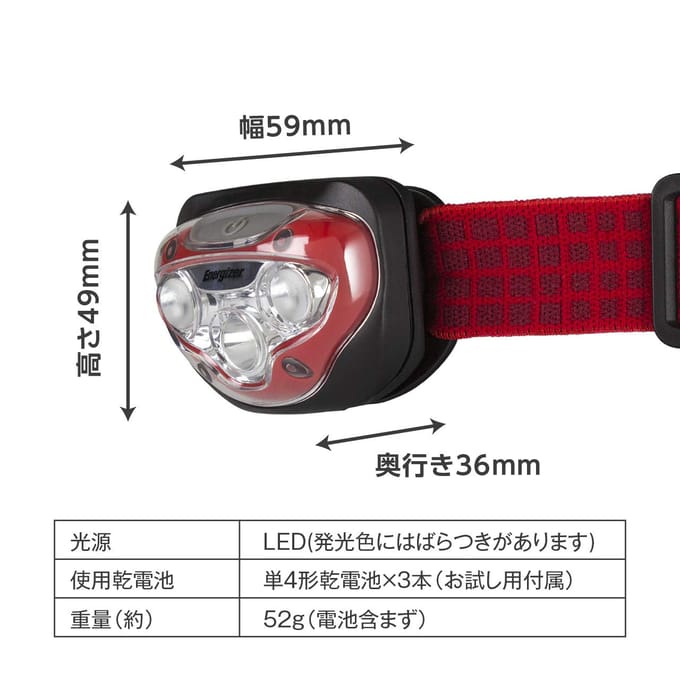 Lampe frontale LED Vision HD Energizer 4 Modes d'éclairage Fonction d'arrêt par simple pression Angle de la partie tête réglable Durée max Max HDB323 (Luminosité 300lm/Éclairage 35) rouge