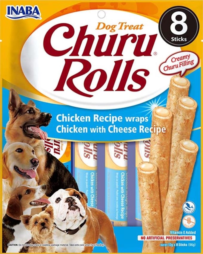 Inaba Churu Hondensnacks Rolls Chicken & Cheese Wraps - 8 x 20 gr