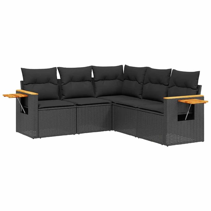 vidaXL - 5-delige - Loungeset - met - kussens - poly - rattan - zwart