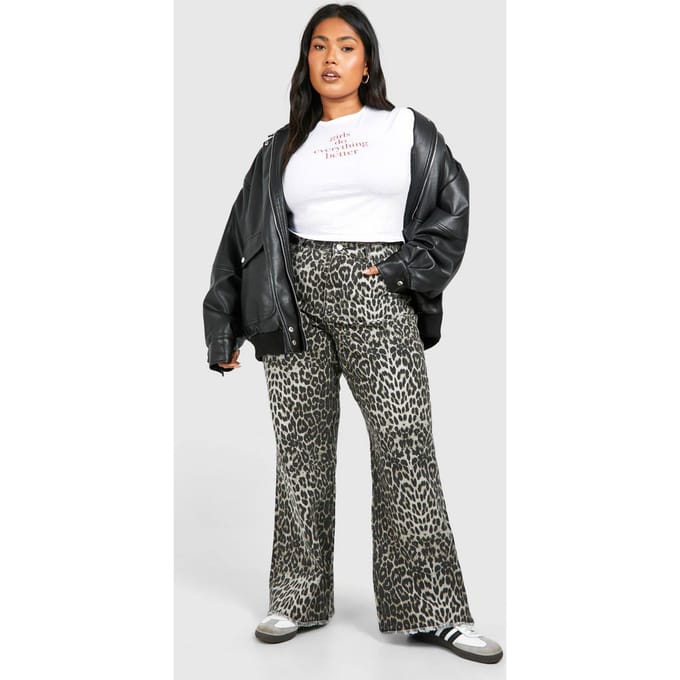 boohoo Dames Plus Leopard Straight Leg Jeans | Luipaardprint | Maat: 44