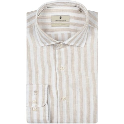 Thomas Maine Overhemd Roma Modern Kent Linnen Stripe Licht Beige / male