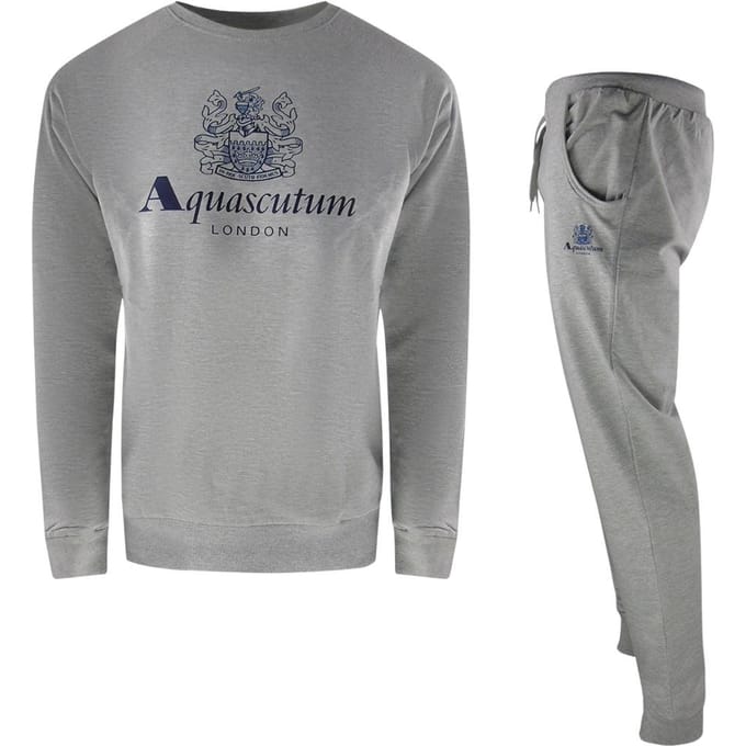 Aquascutum Mannen London Logo Crew Neck Trainingsoutfit Set (Grijs)
