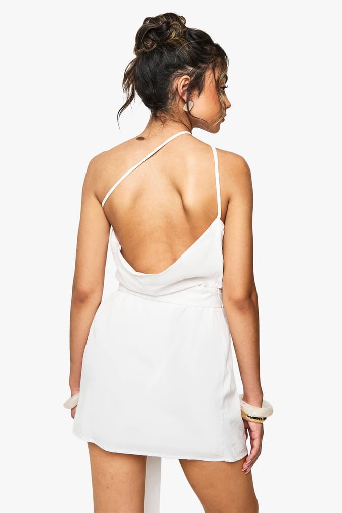 boohoo Dames Linnenlook Wikkel Detail Mini Jurk | Wit | Maat: 42