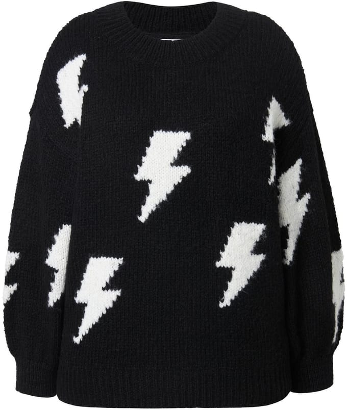 Studio Untold - Dames - Trui oversized grof breisel bliksem - Zwart - Maat 46+