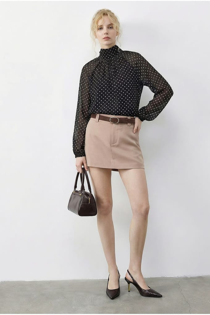 Polka Dot Coltrui Chiffon Blouse