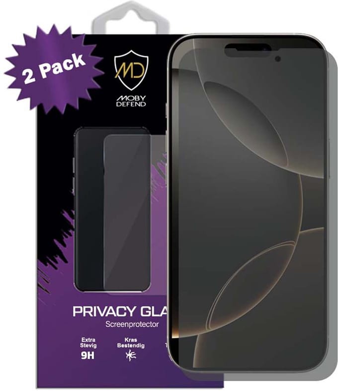 2-Pack MobyDefend Screenprotectors - Geschikt voor iPhone 16 Pro - HD Privacy Glass Screensavers