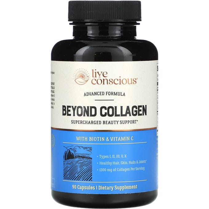 Live Conscious Au-delà du collagène, de la biotine et de la vitamine C, 1 300 mg, 90 capsules