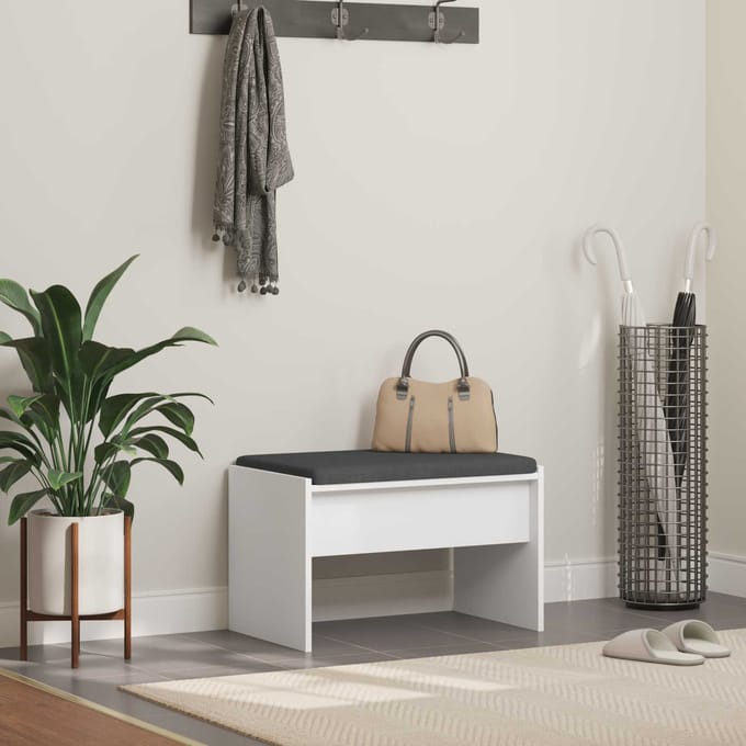 vidaXL - Hallenbank - met - kussen - Wit - 63 - x - 38 - x - 40 - cm