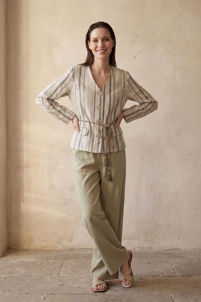 Gestreepte poplin jas met riem