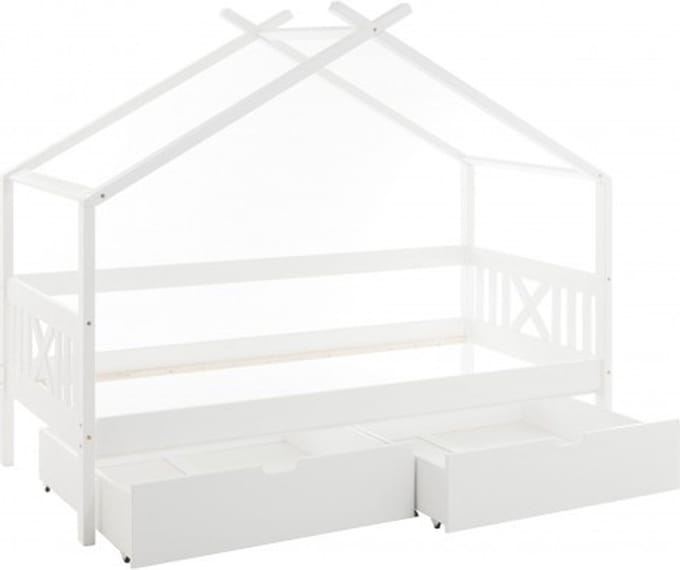 Houten Huisbed 90x200 cm Wit met 2 Opberglades - Viking Choice
