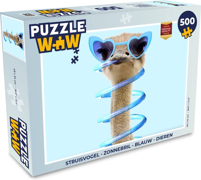 Puzzel Struisvogel - Zonnebril - Blauw - Dieren - Legpuzzel - Puzzel 500 stukjes
