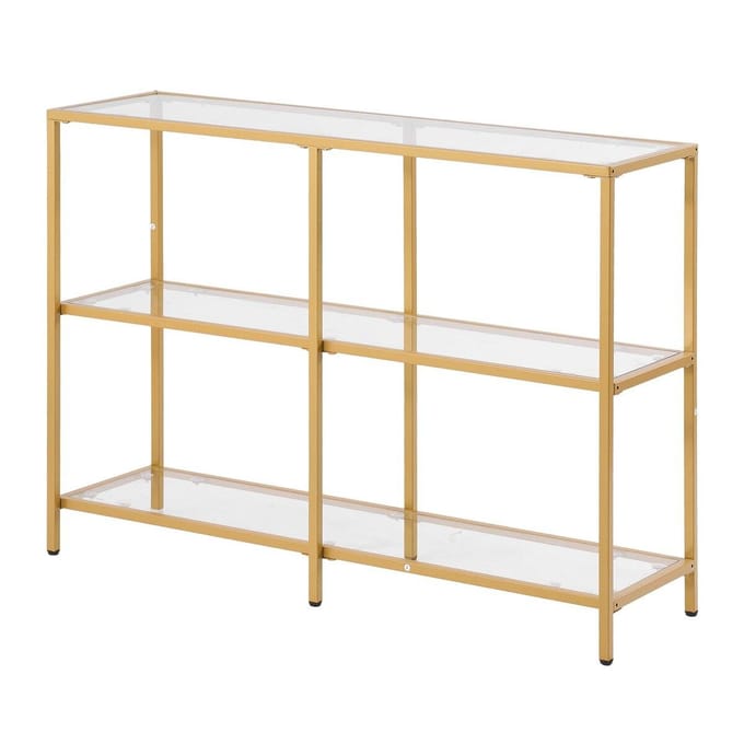 3-laags Glazen Console Tafel Rechthoekige Banktafel met Anti-Tip Gouden