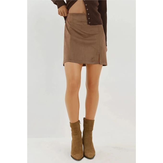 Hoge Taille Mini Suède Rok met Splits