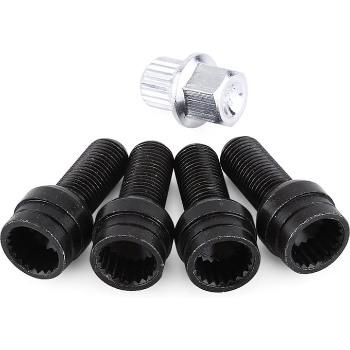 4+1 M14*1.5MM Zwarte stalen wielbouten en borgmoerenset met sleutel black