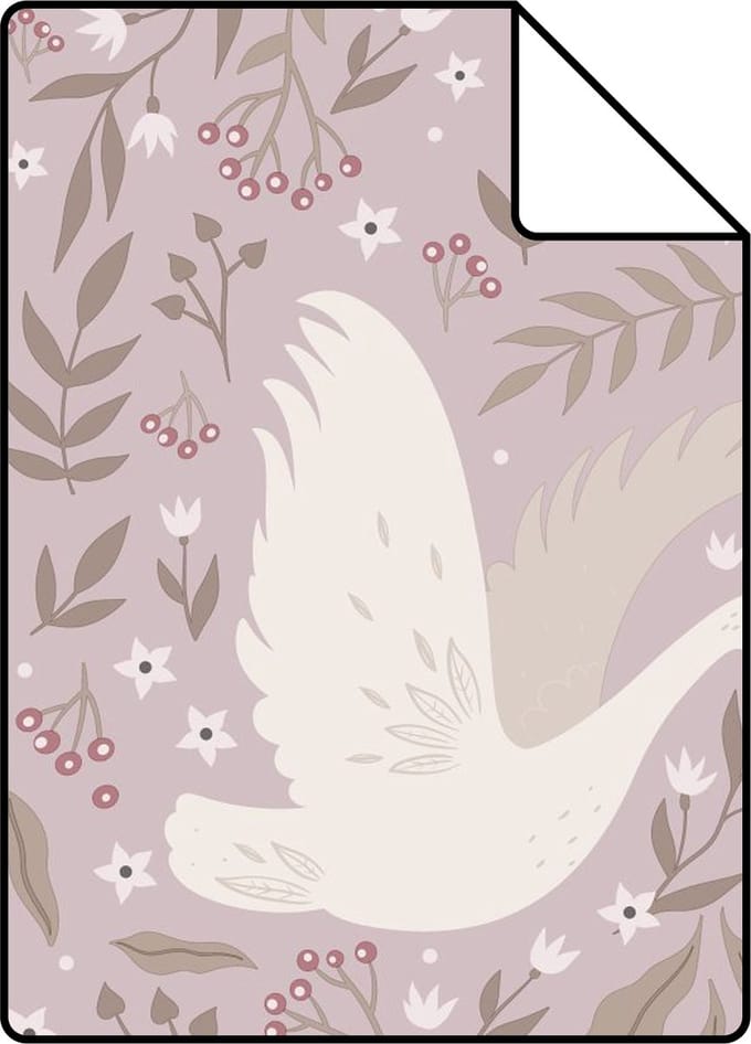 Proefstaal ESTAhome behang zwanen lila paars - 26.5 x 21 cm - 130959-S