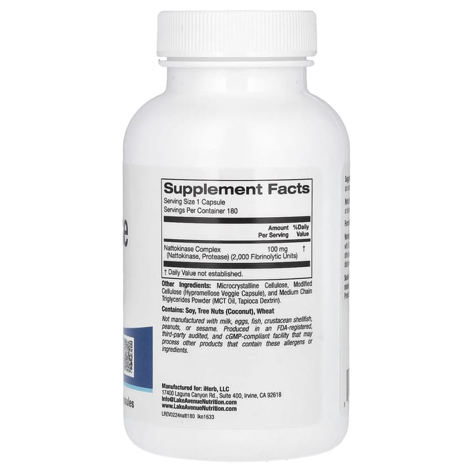 Nattokinase, Proteolytisch Enzym, 2.000 FU, 180 Veggie Capsules