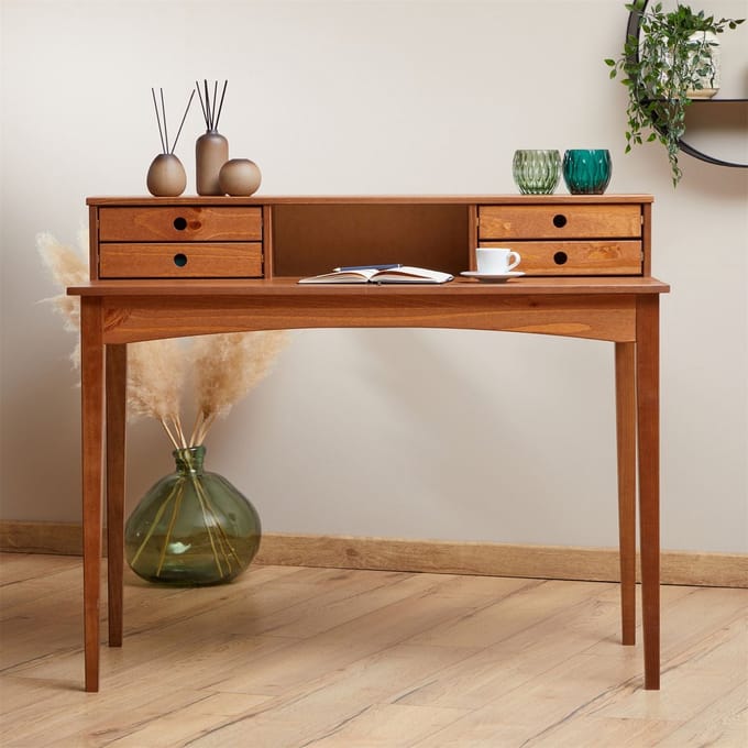 Bureau MILANO met 4 lades van massief hout – kastanjekleurig