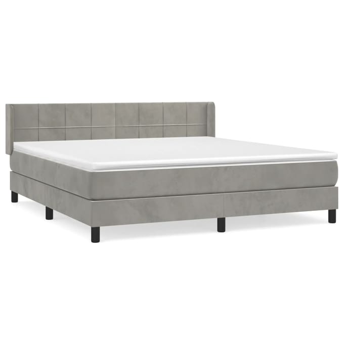 vidaXL - Boxspring - met - matras - fluweel - lichtgrijs - 160x200 - cm