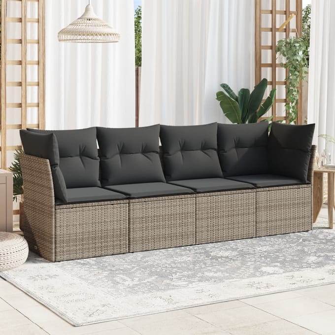 vidaXL - 4-delige - Loungeset - met - kussens - poly - rattan - grijs