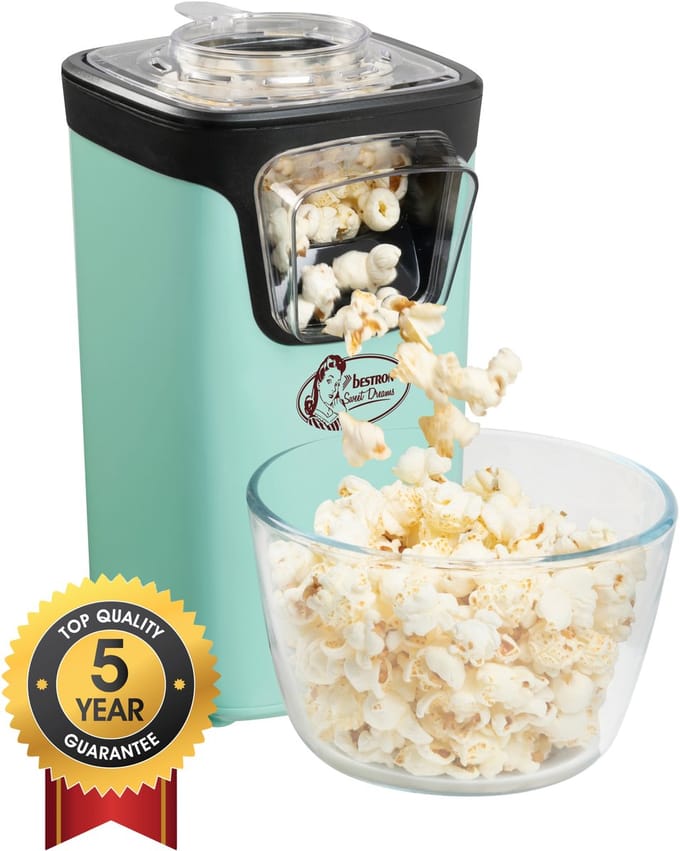 Bestron Popcorn machine - APC200M - popcornmaker - Incl. 10 popcorn zakken - Klaar in 2 min - Mint - 5 jaar garantie