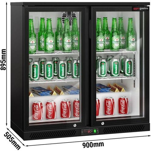 GGM Gastro Barkühlschrank - 900mm - 220 Liter - mit 2 Glasflügeltüren - Schwarz