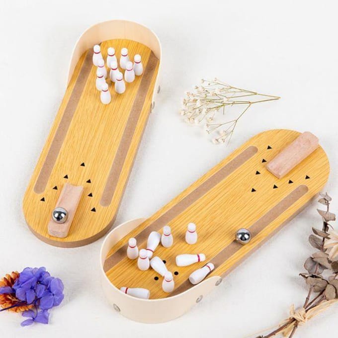 Bowling spel - KCVV - Mini bowling - 10 kegels - Massief hout - Roestvrij staal