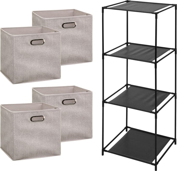 5Five Opbergrek Smartrack - met 4x mandjes stof - beige - 34 x 98 cm