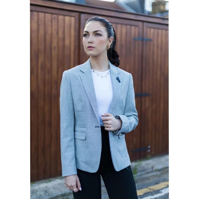 Beige tweed getailleerde wolmix blazer voor dames